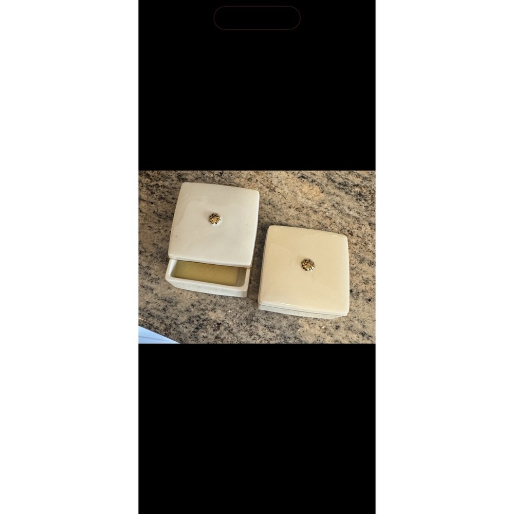 2-cream white Lennox trinket boxes Gold Tone